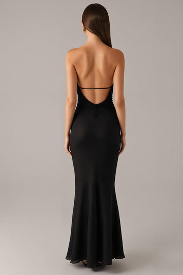 Élégante robe bustier sirène cravate noire